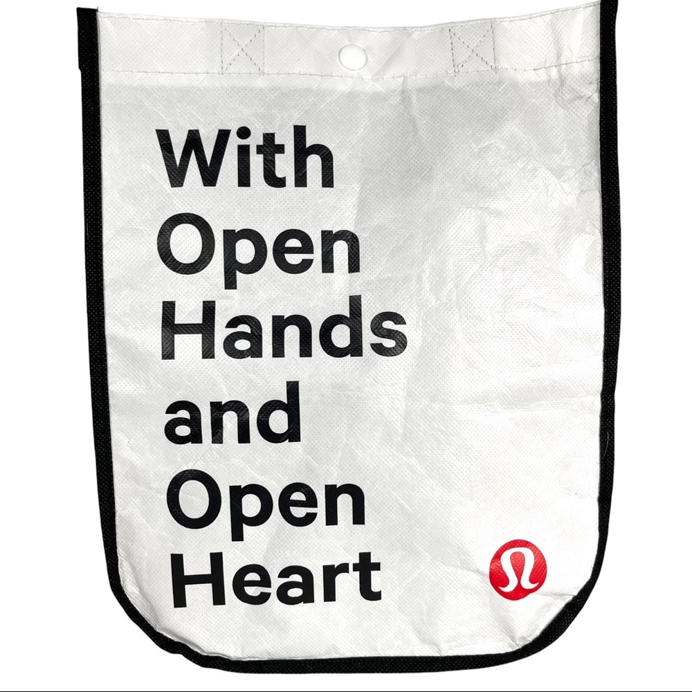 LULULEMON Reusable Shopping TOTE BAG YOGA Black White Open Hands Open Hearts